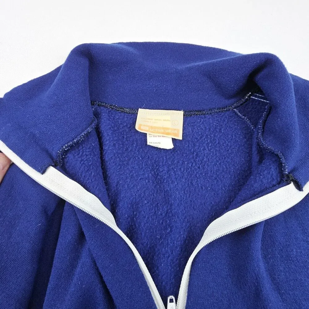 Vintage 70's Sears Activewear Track Jacket Large Blue USA Made Creslan Full Zip